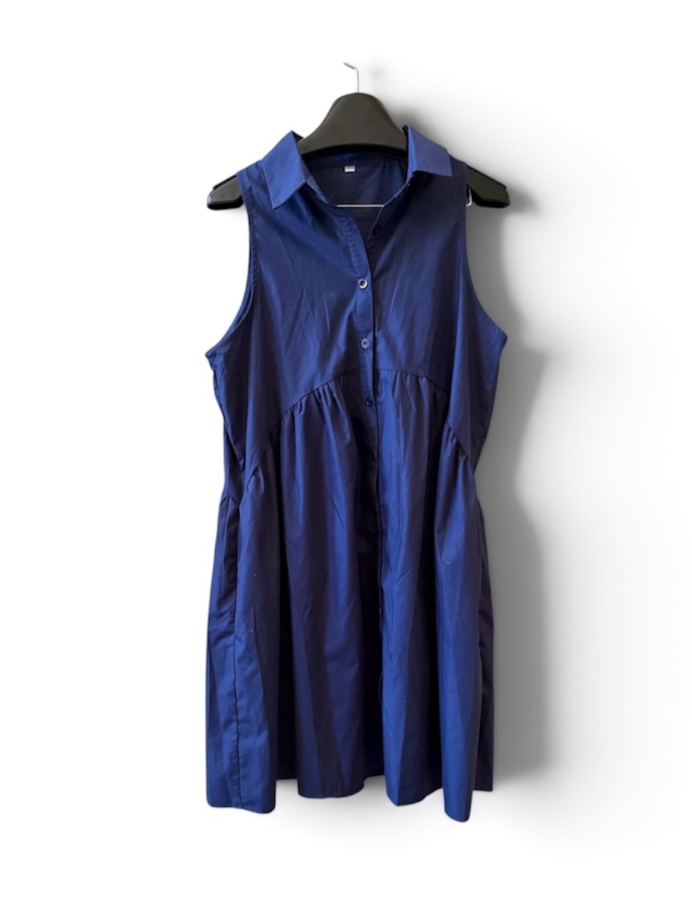 Linen Shirt Dress Sleeveless Babydoll
Chic Sz Large Navy Blue Empire
Waist NWOT